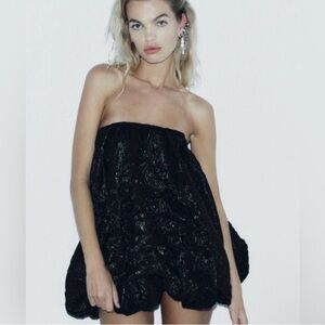 Zara Special Edition Black Organza Balloon Dress Mini Built In Shorts, small